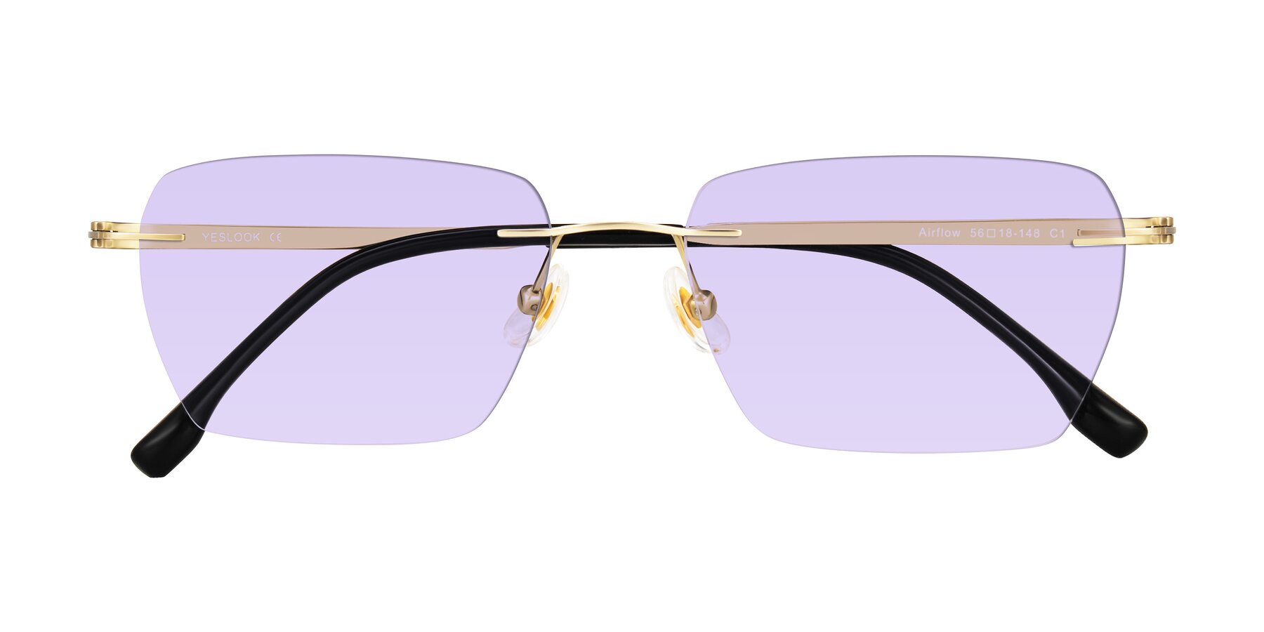 Folded Front of Airflow in Gold with Light Purple Tinted Lenses