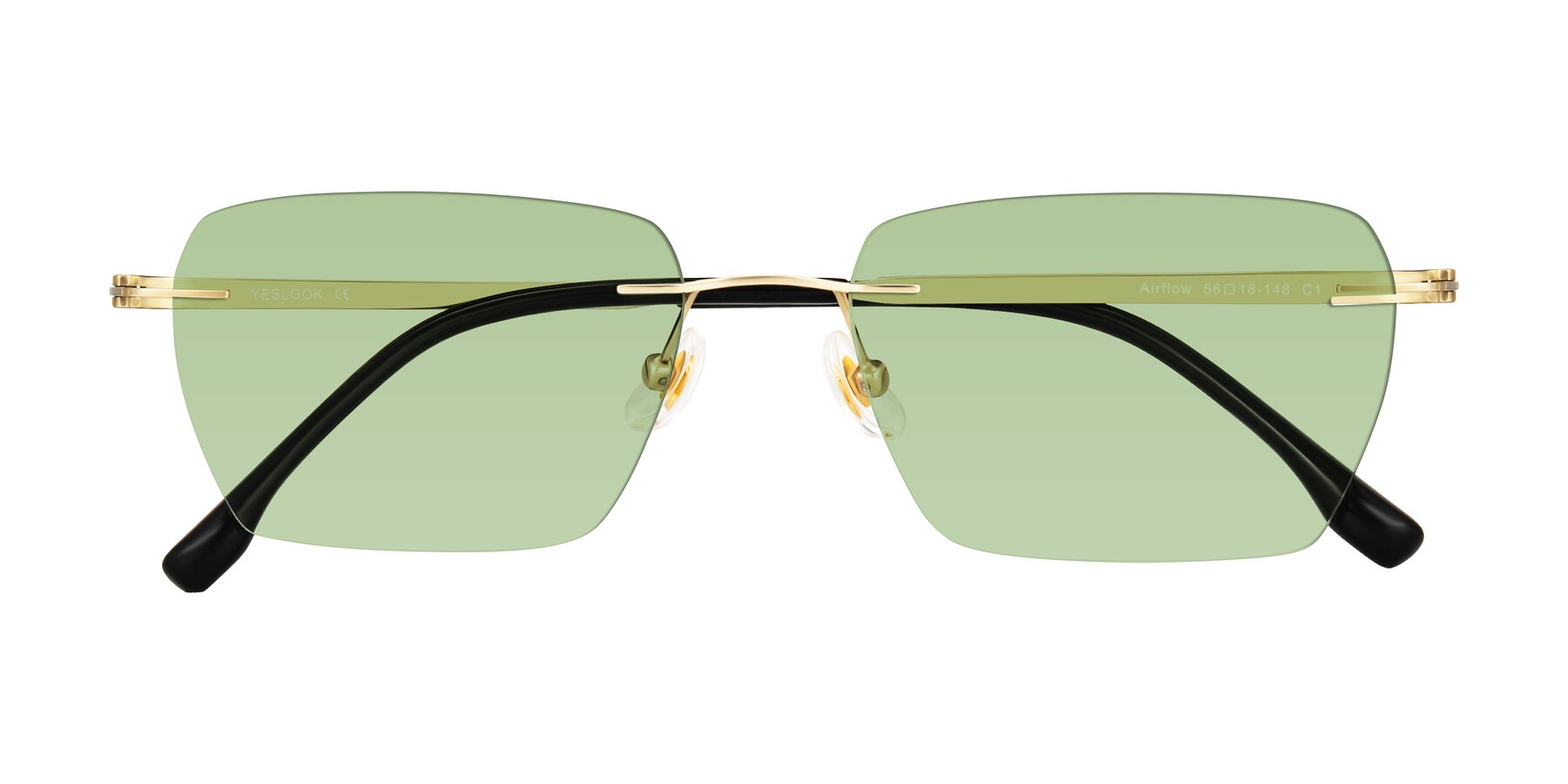 Folded Front of Airflow in Gold with Medium Green Tinted Lenses