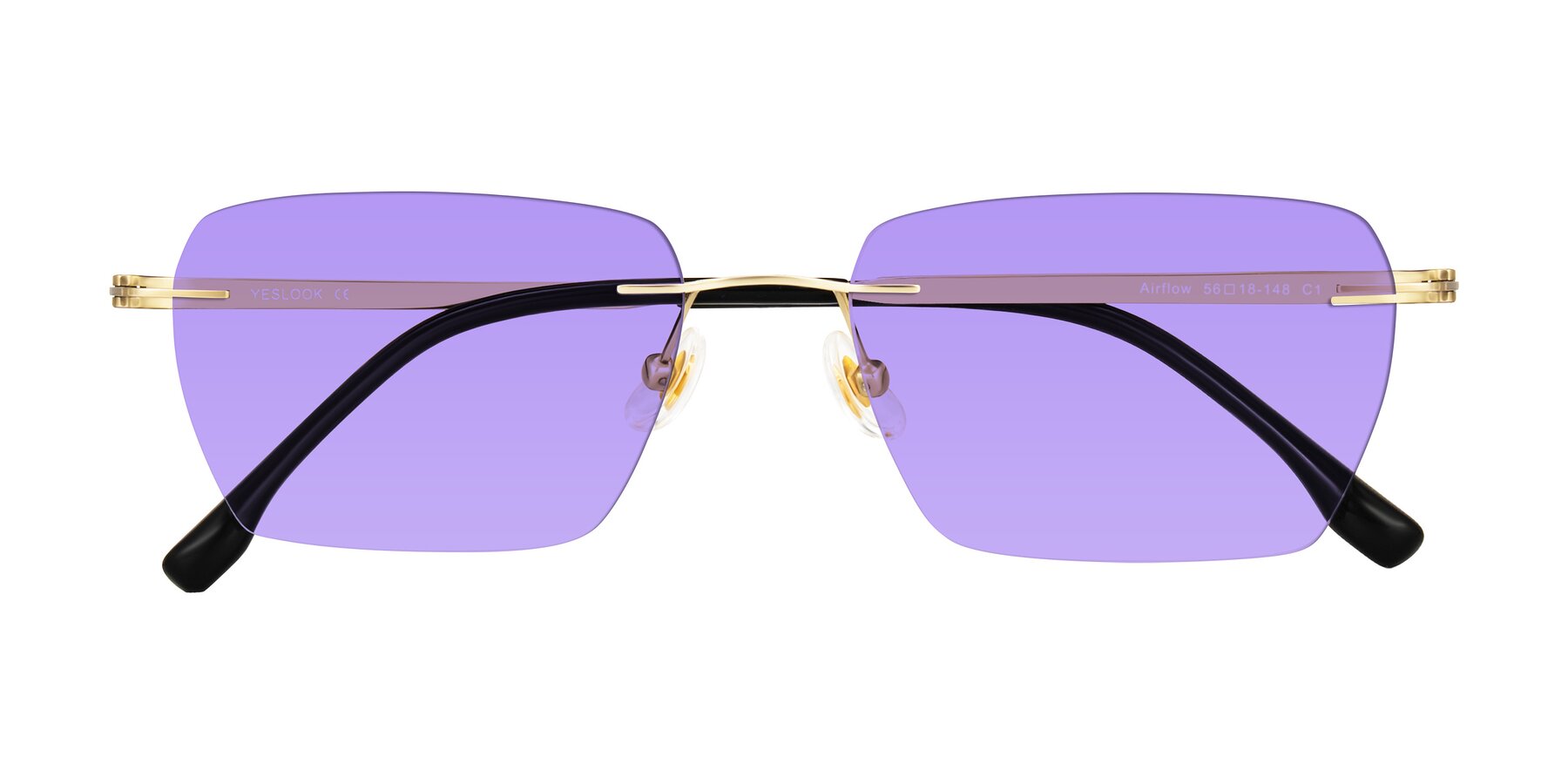 Folded Front of Airflow in Gold with Medium Purple Tinted Lenses