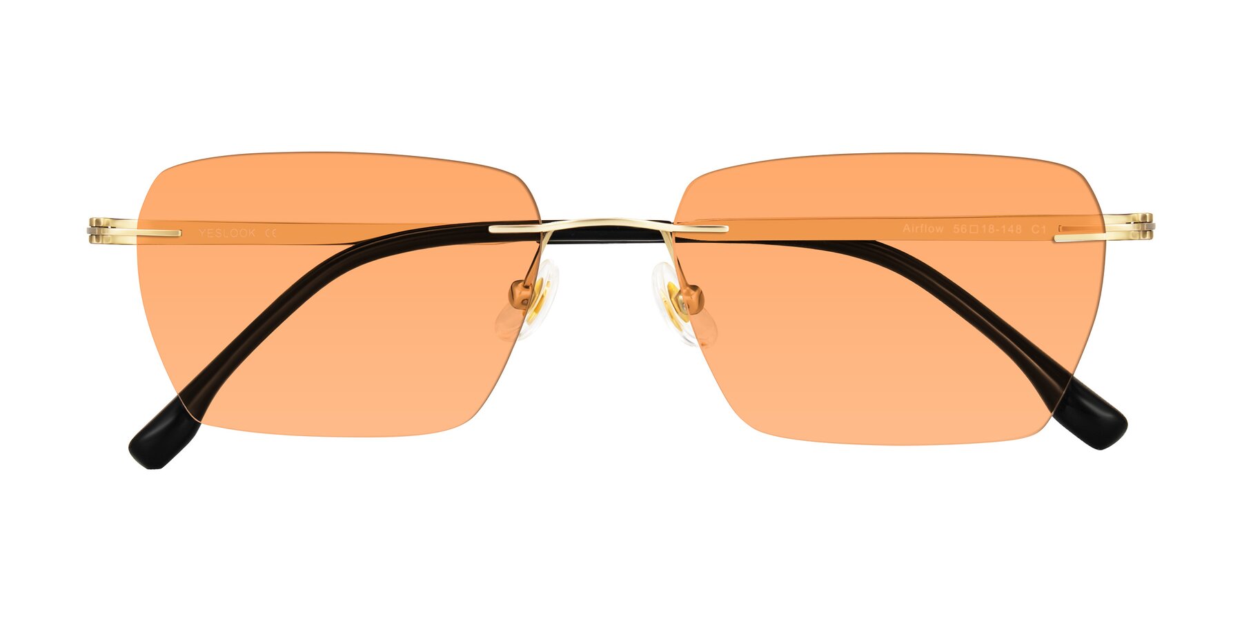 Folded Front of Airflow in Gold with Medium Orange Tinted Lenses