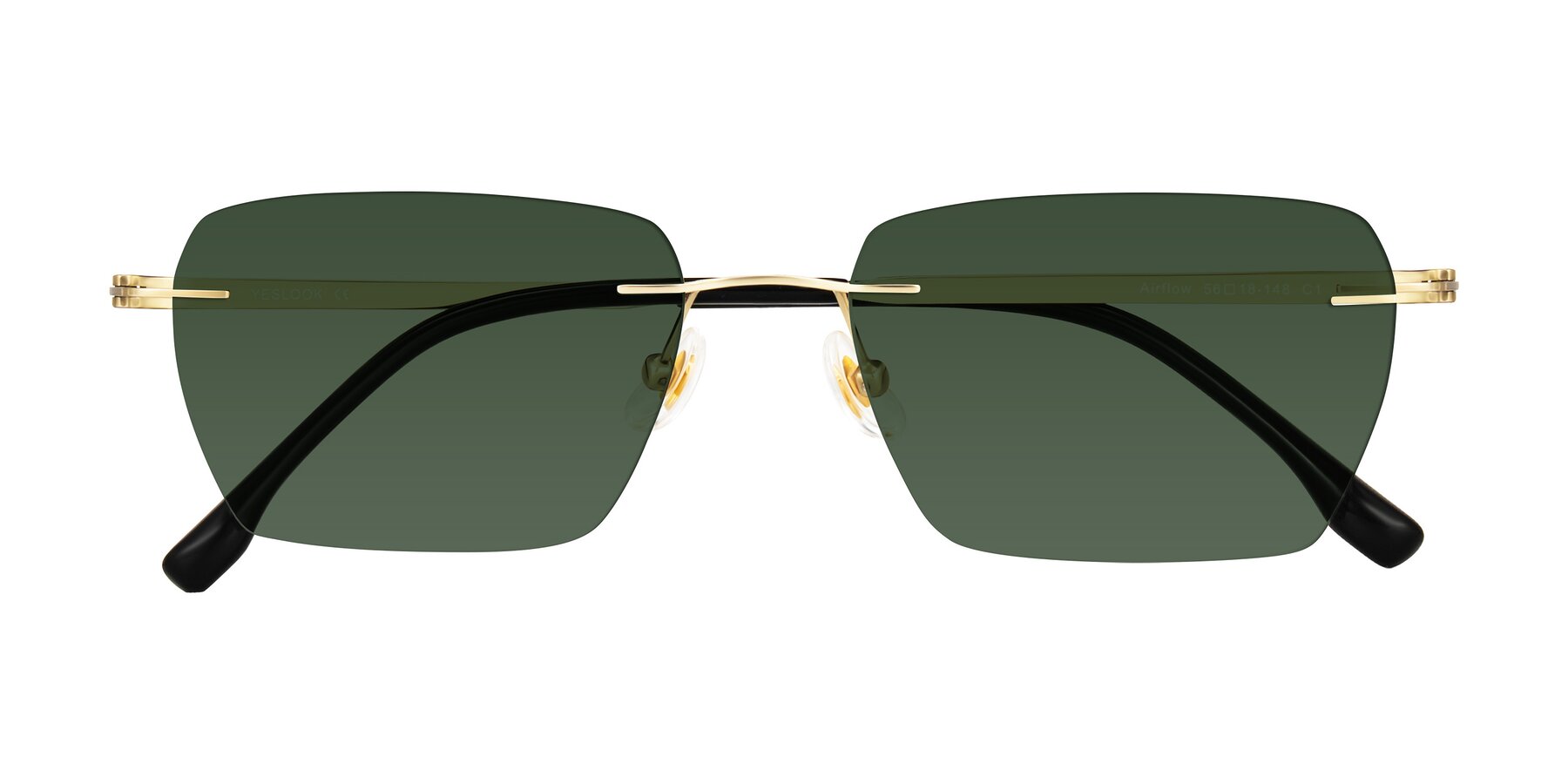 Folded Front of Airflow in Gold with Green Tinted Lenses