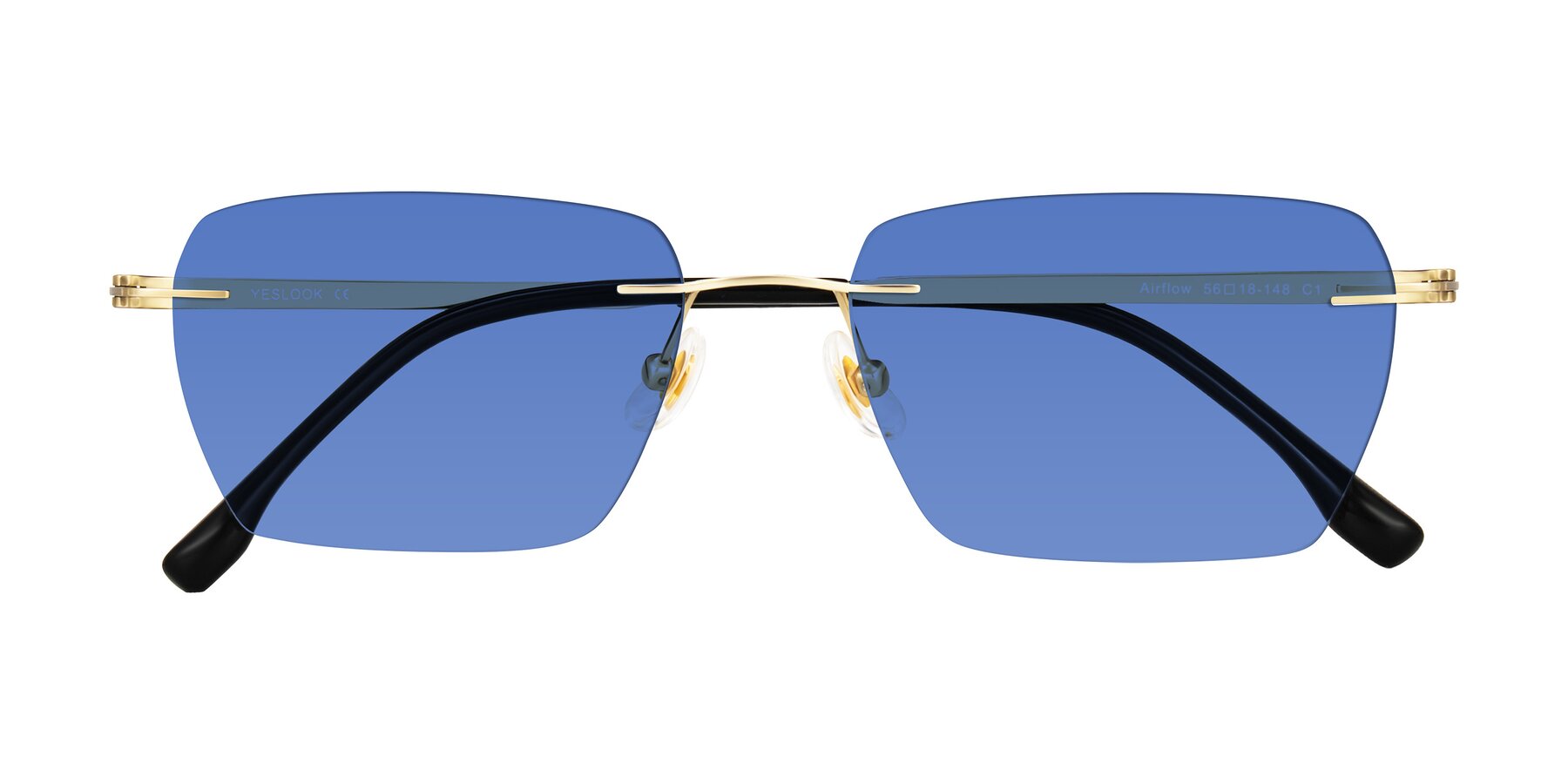 Folded Front of Airflow in Gold with Blue Tinted Lenses