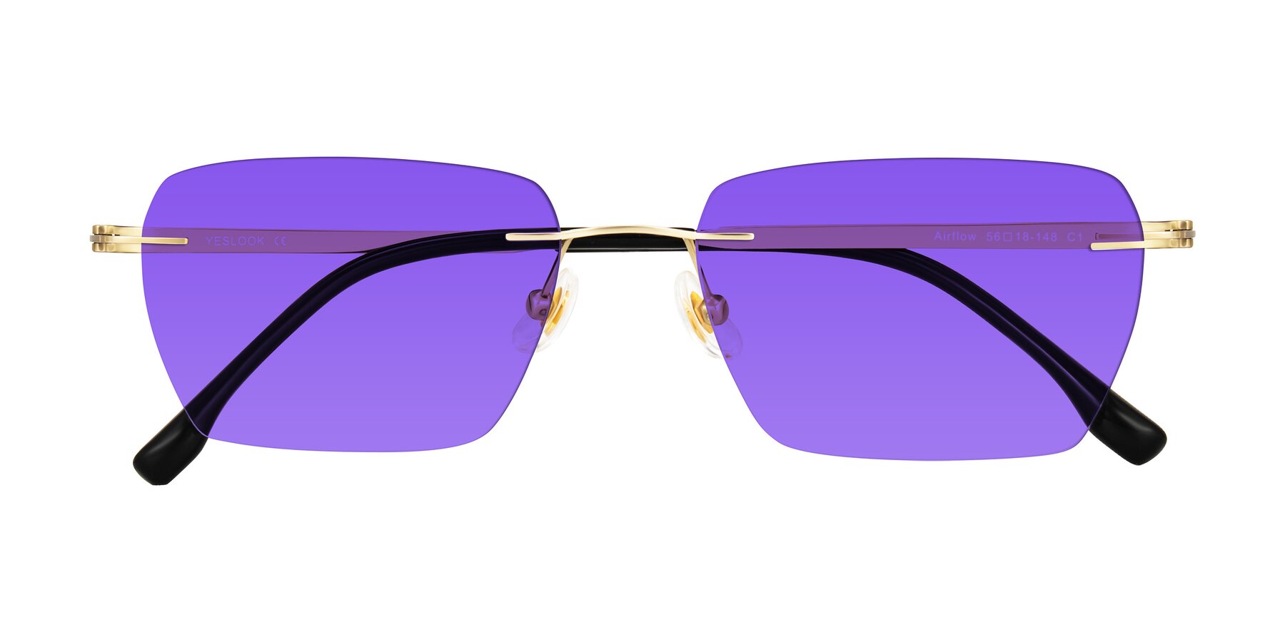 Folded Front of Airflow in Gold with Purple Tinted Lenses