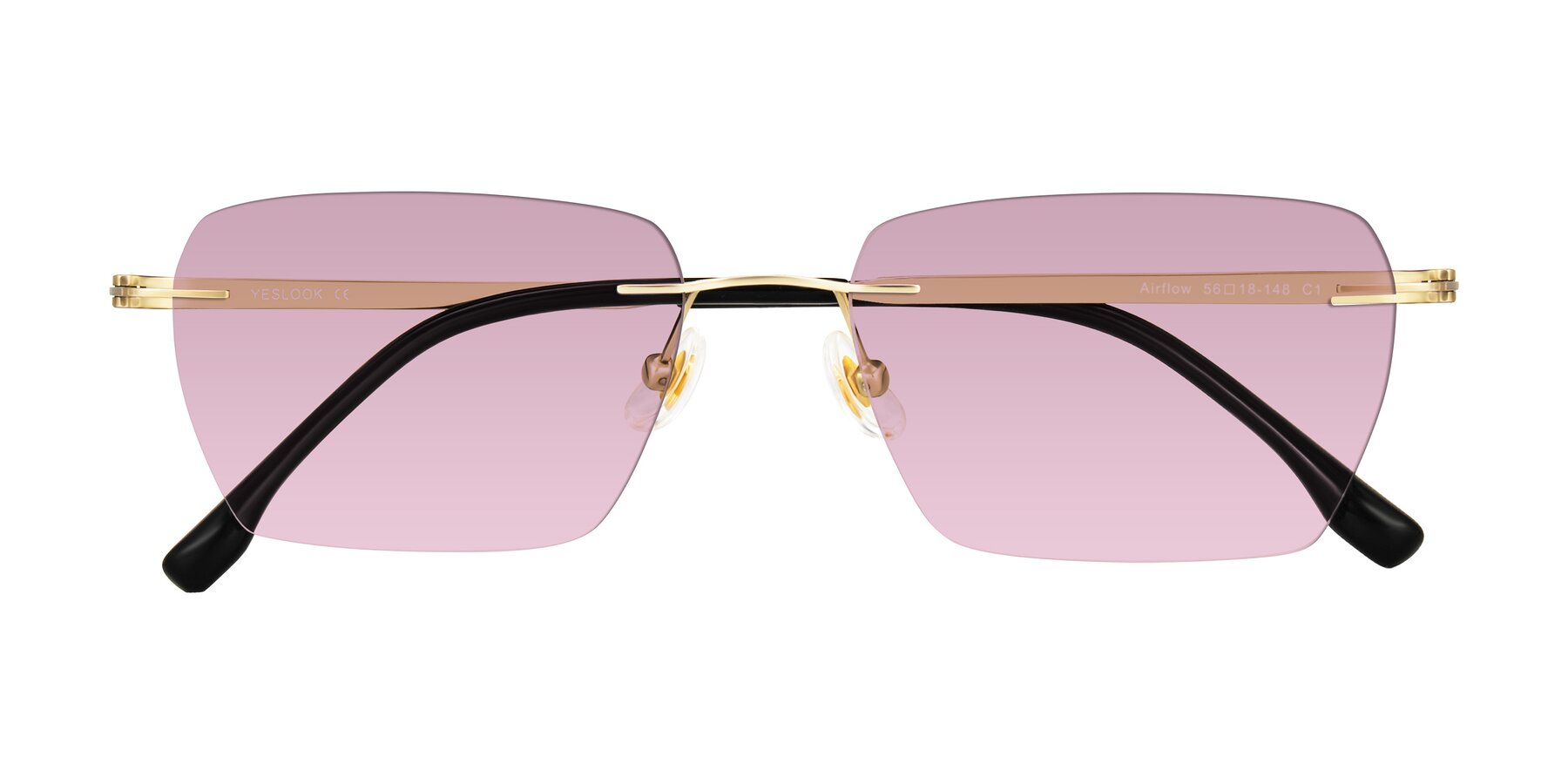Folded Front of Airflow in Gold with Light Wine Tinted Lenses