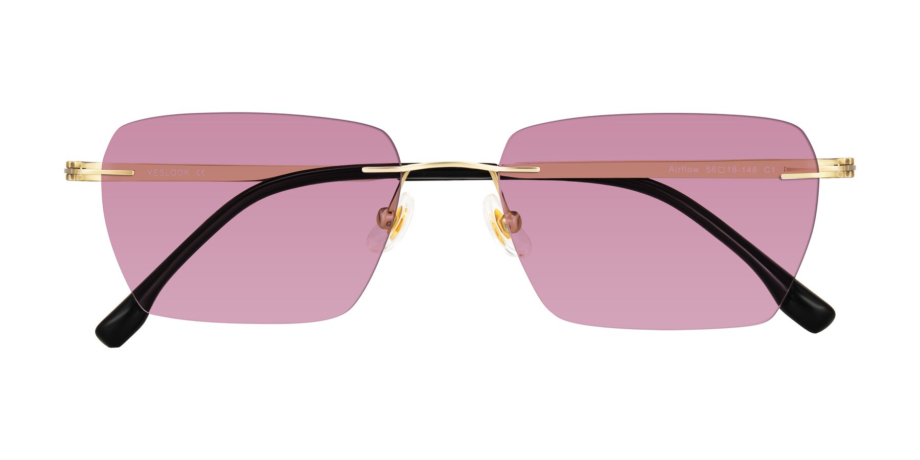 Folded Front of Airflow in Gold with Medium Wine Tinted Lenses