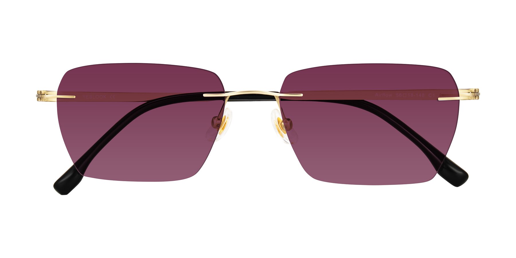 Folded Front of Airflow in Gold with Wine Tinted Lenses