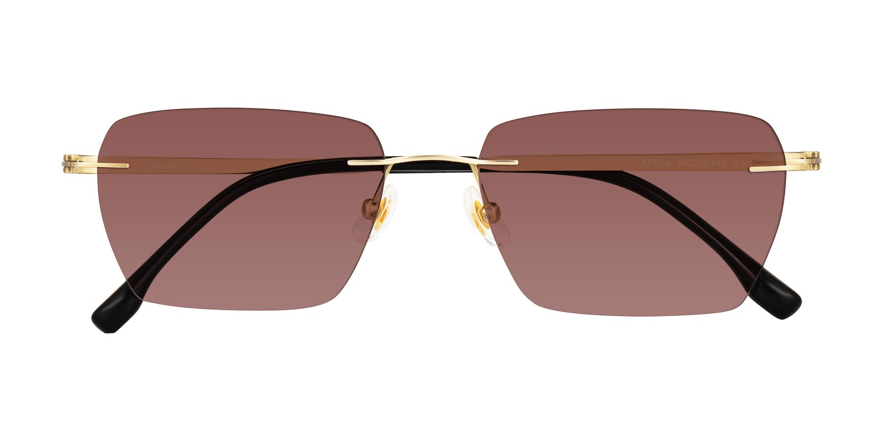 Folded Front of Airflow in Gold with Garnet Tinted Lenses