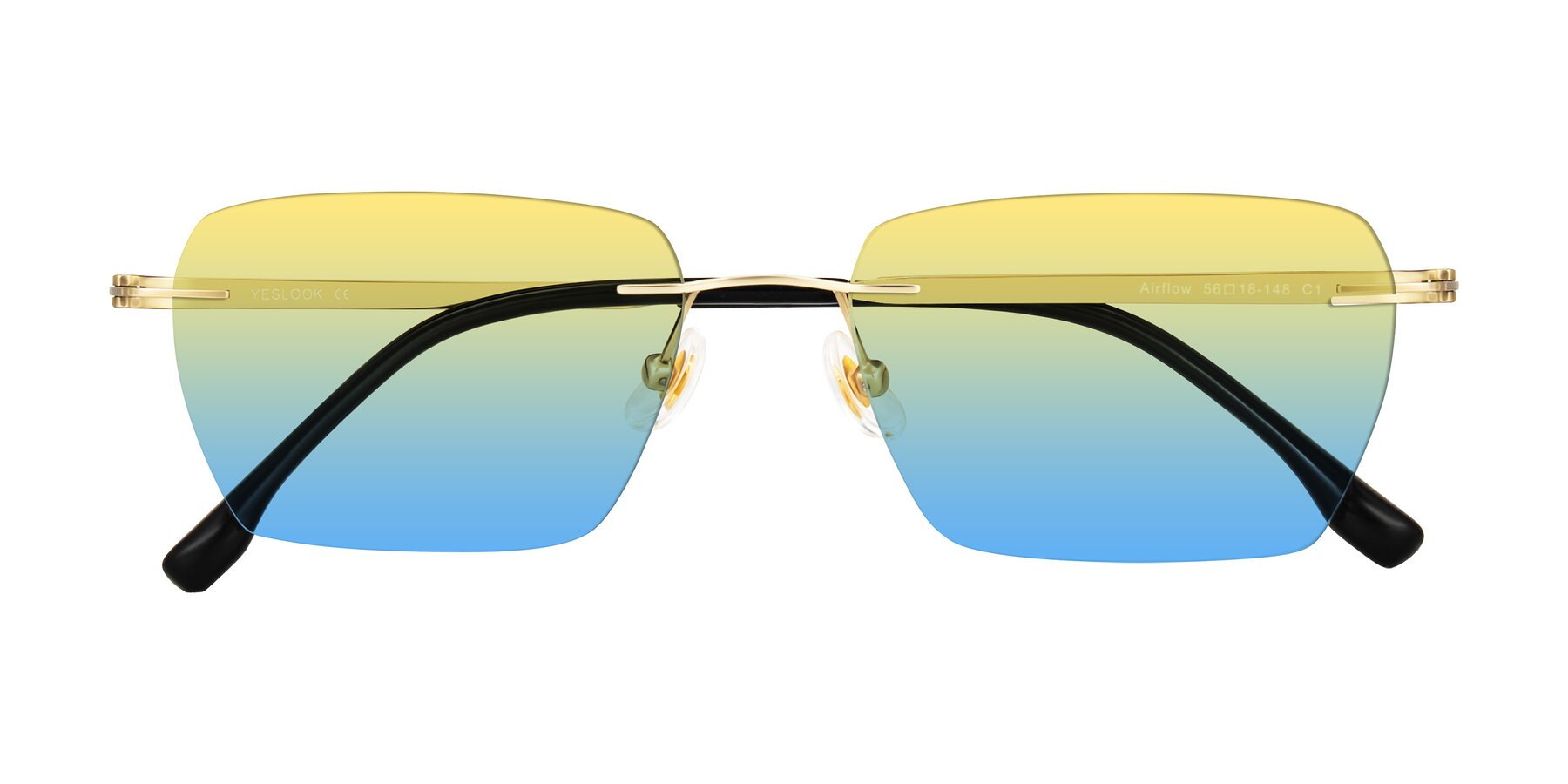 Folded Front of Airflow in Gold with Yellow / Blue Gradient Lenses