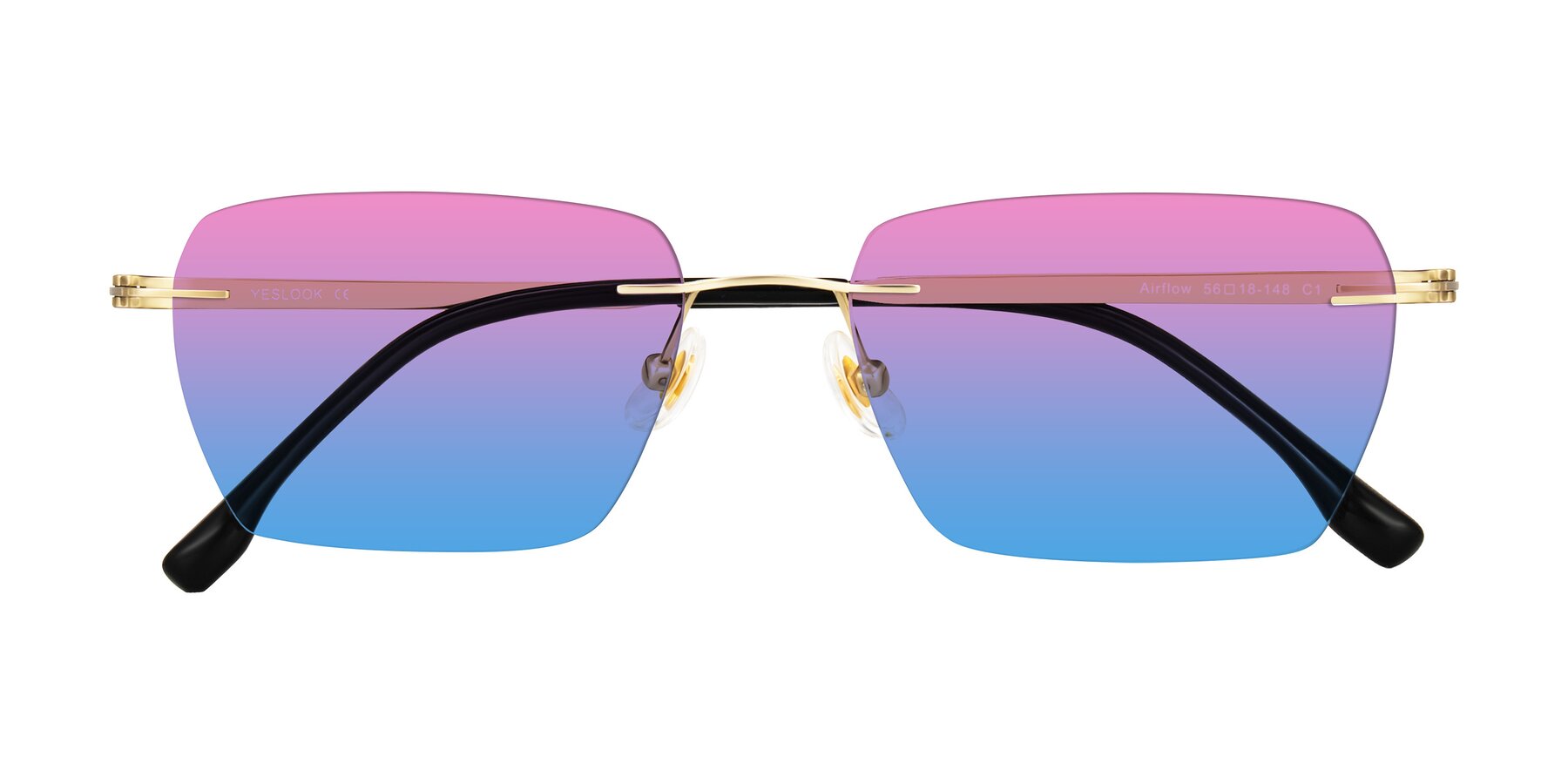 Folded Front of Airflow in Gold with Pink / Blue Gradient Lenses