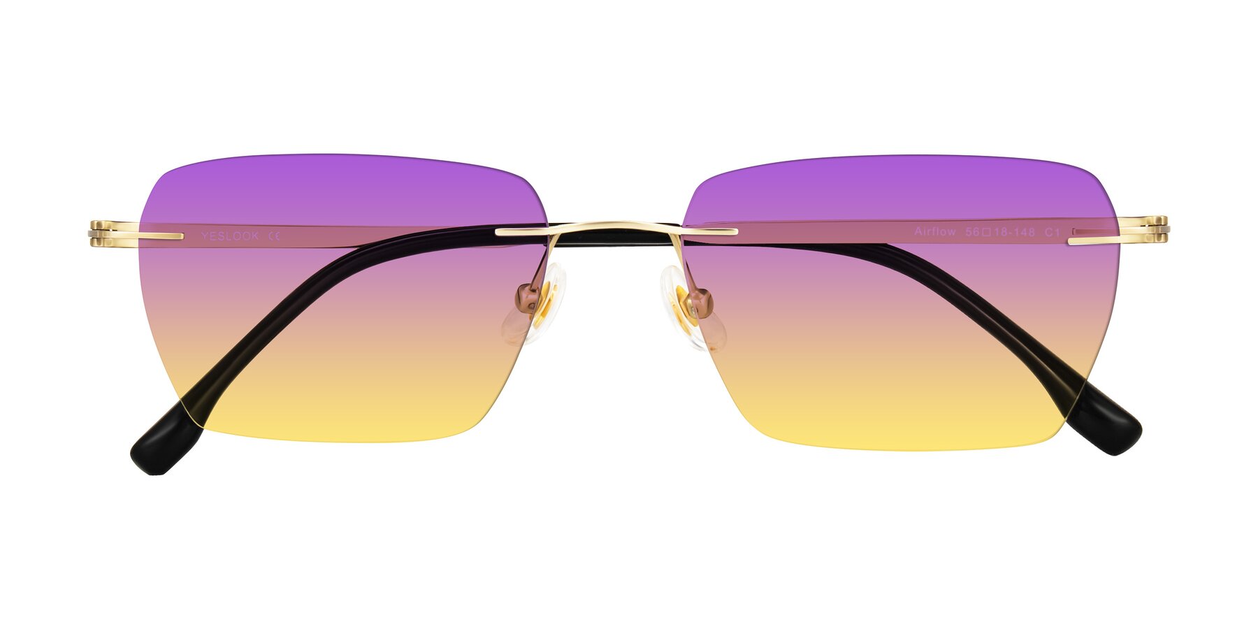 Folded Front of Airflow in Gold with Purple / Yellow Gradient Lenses