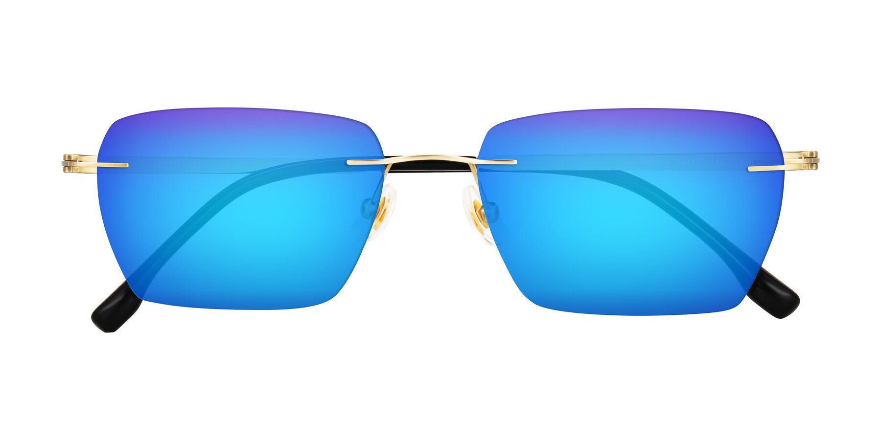 Folded Front of Airflow in Gold with Blue Mirrored Lenses