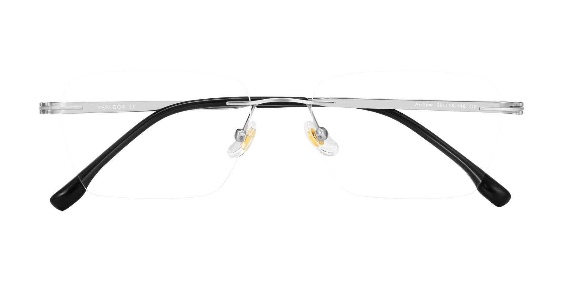 Folded Front of Airflow in Silver with Clear Reading Eyeglass Lenses