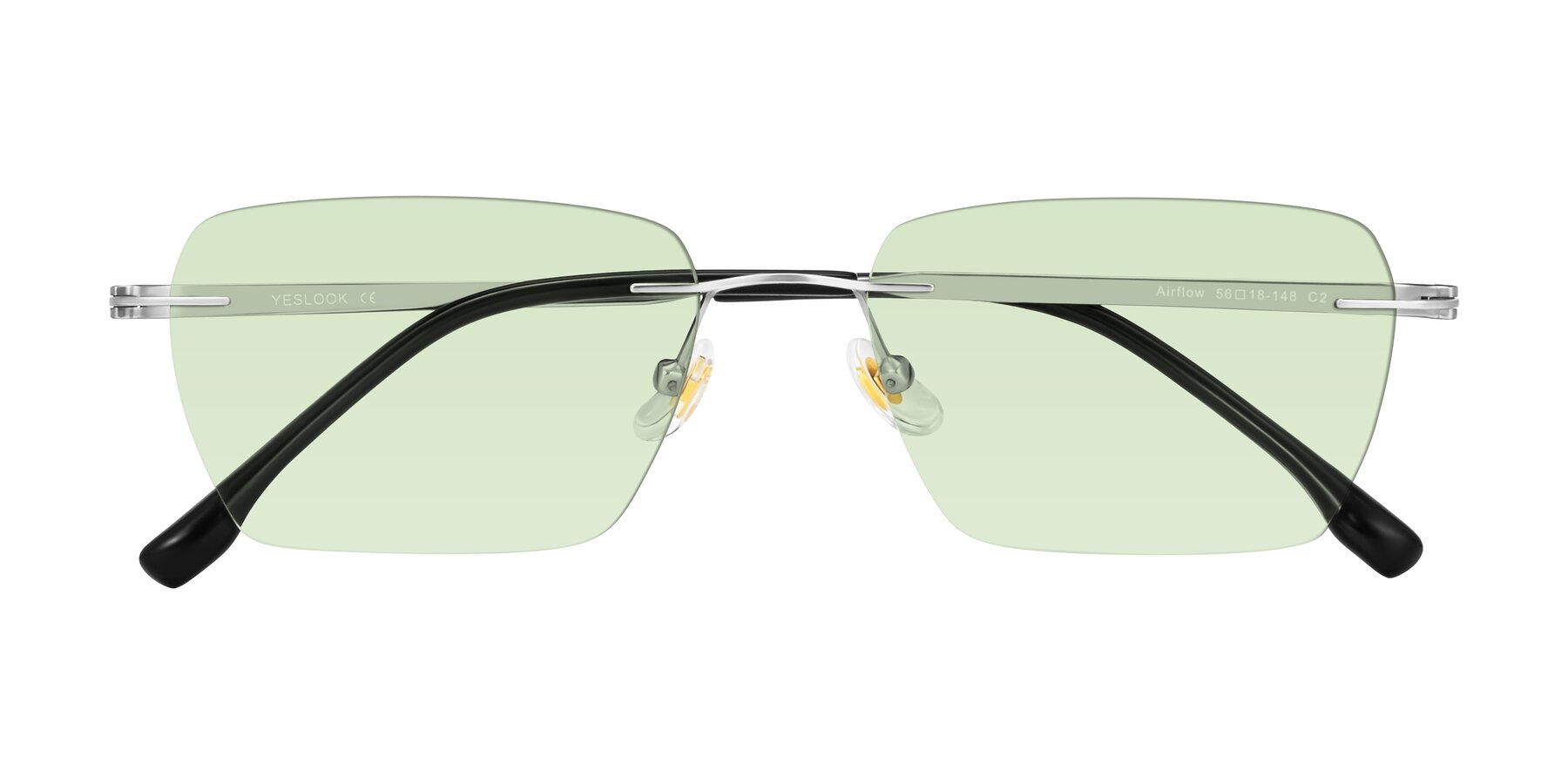 Folded Front of Airflow in Silver with Light Green Tinted Lenses