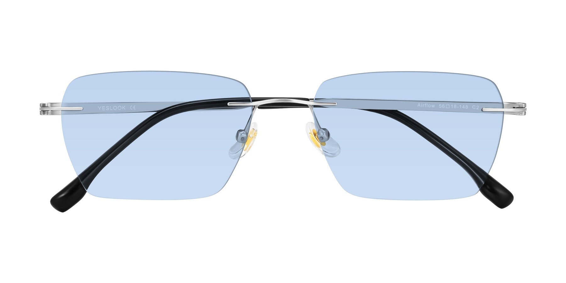 Folded Front of Airflow in Silver with Light Blue Tinted Lenses
