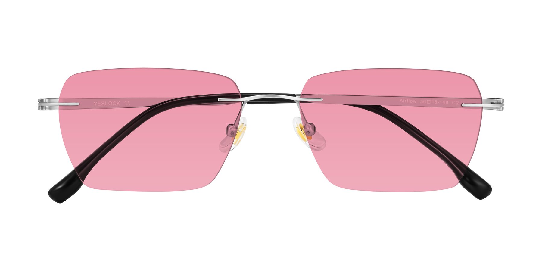 Folded Front of Airflow in Silver with Pink Tinted Lenses
