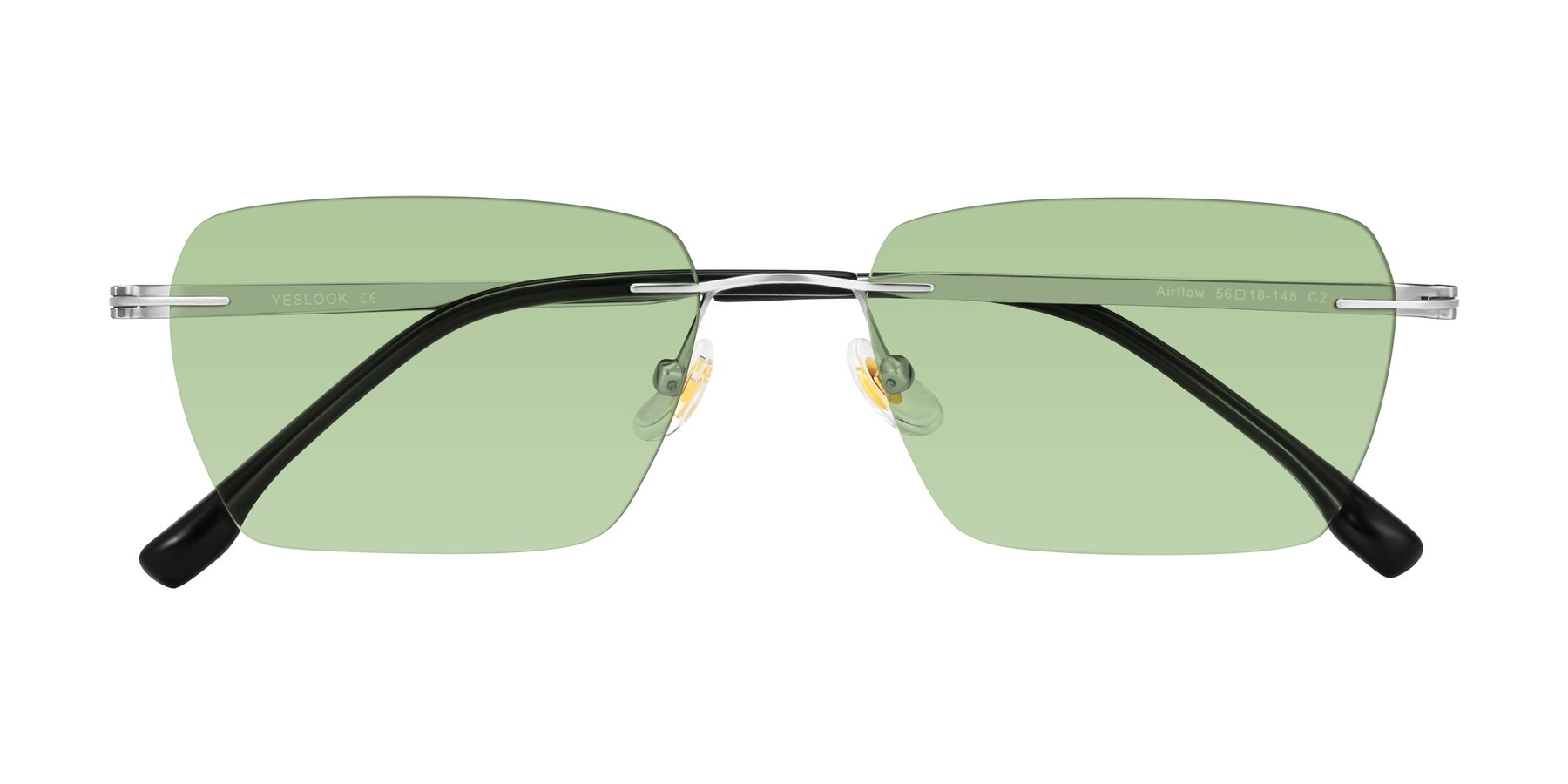 Folded Front of Airflow in Silver with Medium Green Tinted Lenses