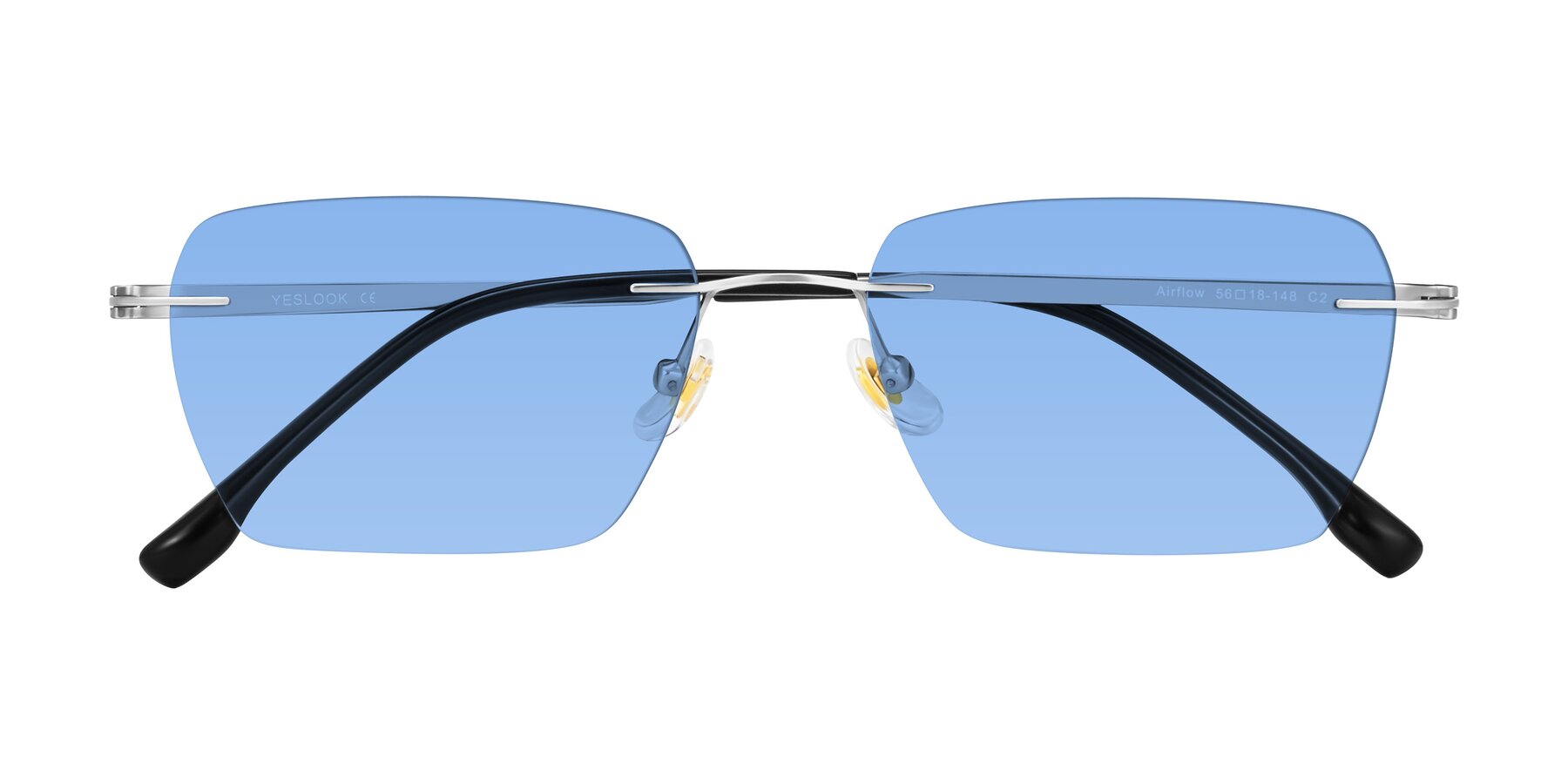 Folded Front of Airflow in Silver with Medium Blue Tinted Lenses