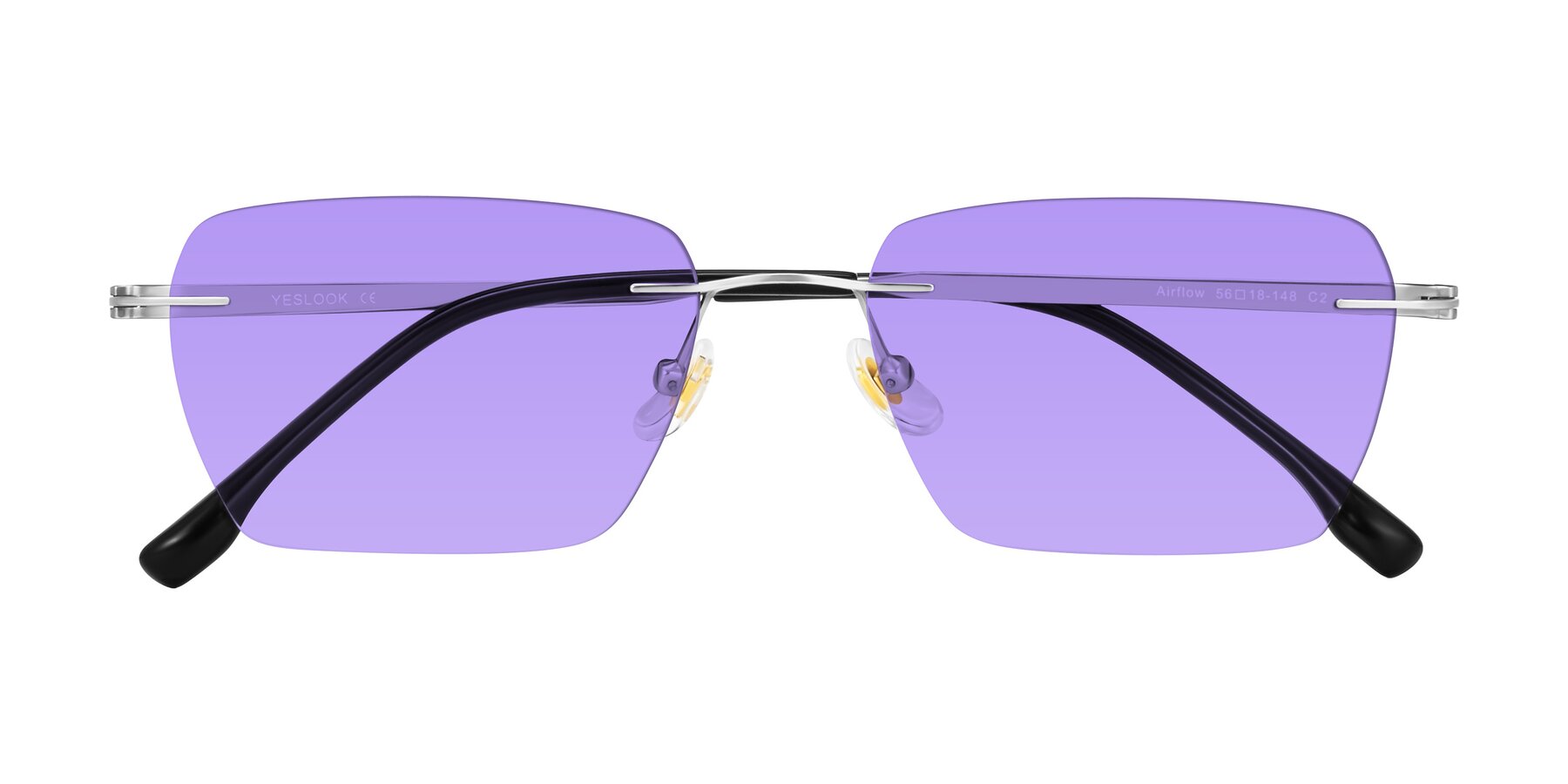 Folded Front of Airflow in Silver with Medium Purple Tinted Lenses