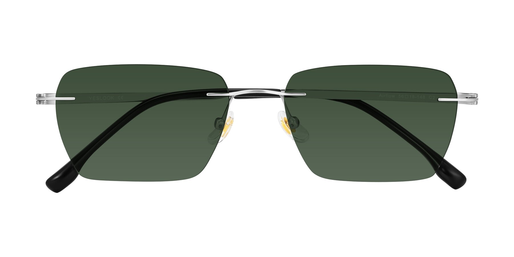 Folded Front of Airflow in Silver with Green Tinted Lenses