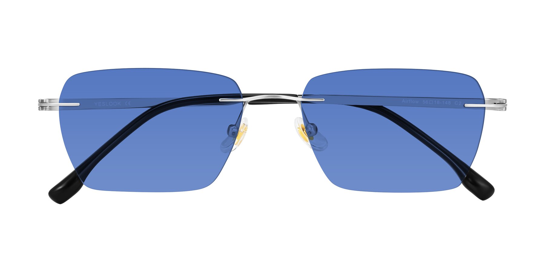 Folded Front of Airflow in Silver with Blue Tinted Lenses
