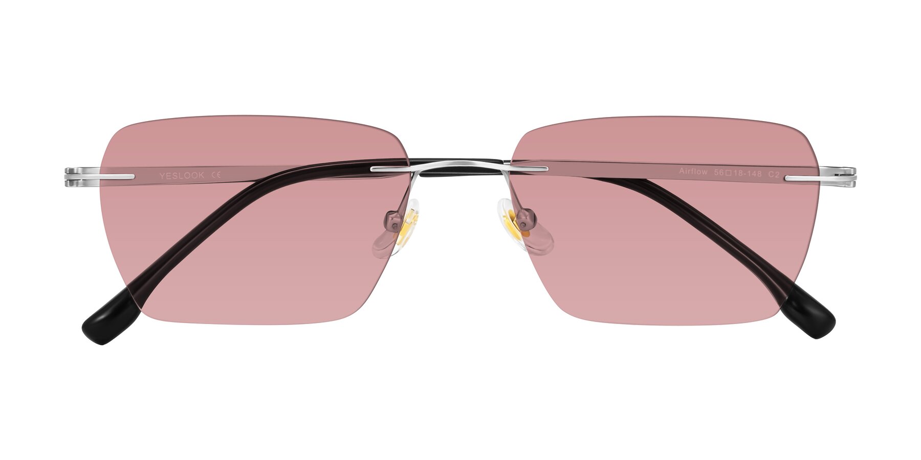 Folded Front of Airflow in Silver with Medium Garnet Tinted Lenses
