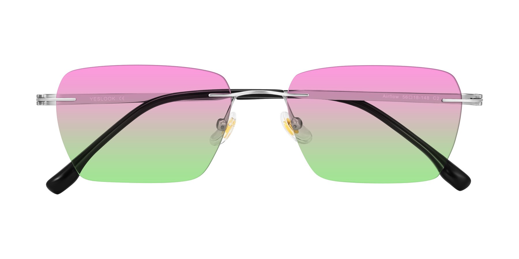 Folded Front of Airflow in Silver with Pink / Green Gradient Lenses