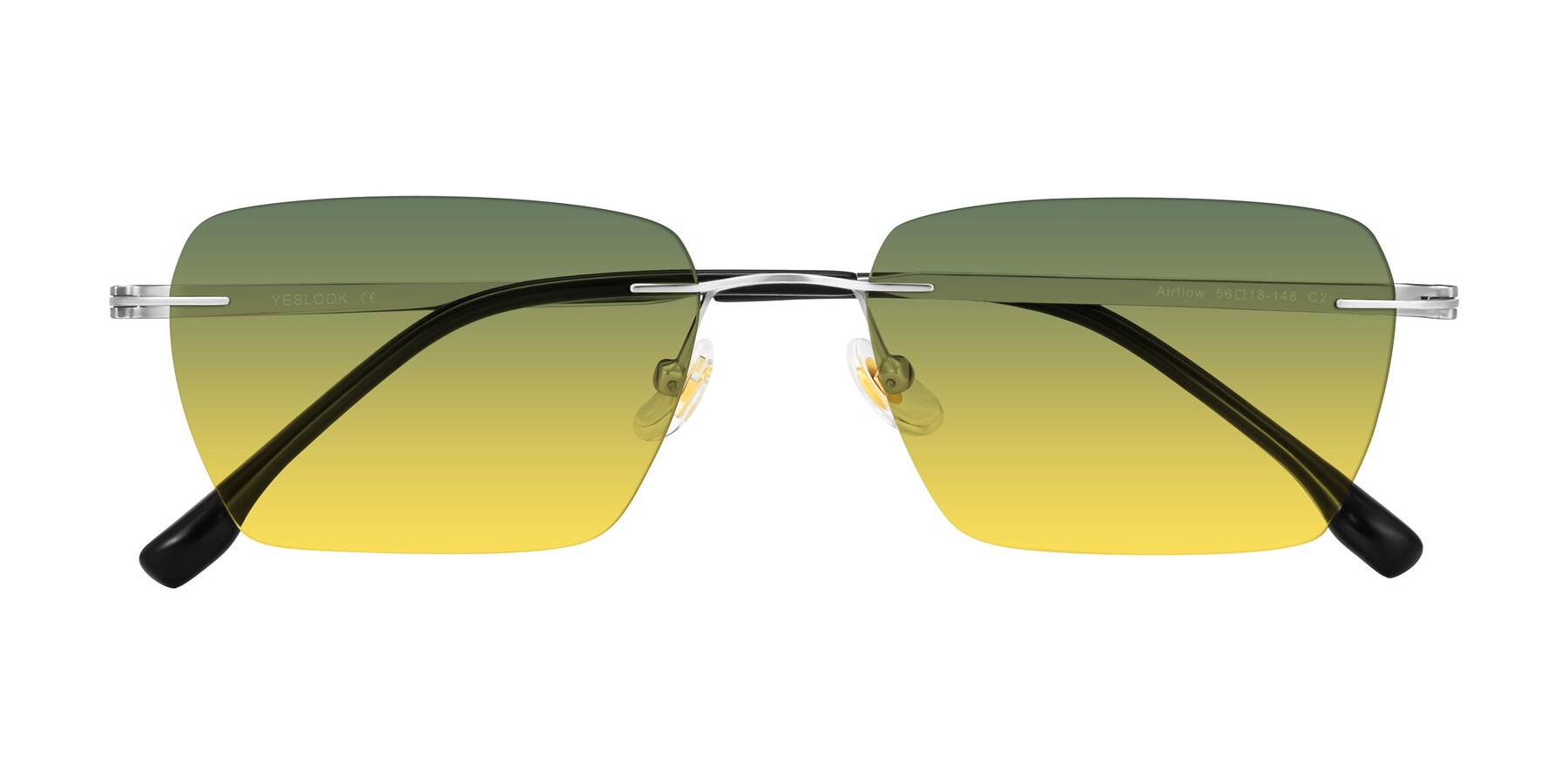 Folded Front of Airflow in Silver with Green / Yellow Gradient Lenses