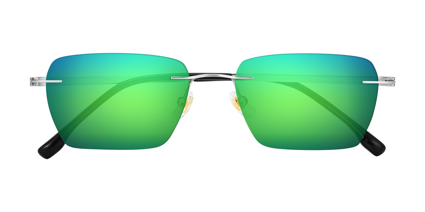 Folded Front of Airflow in Silver with Green Mirrored Lenses
