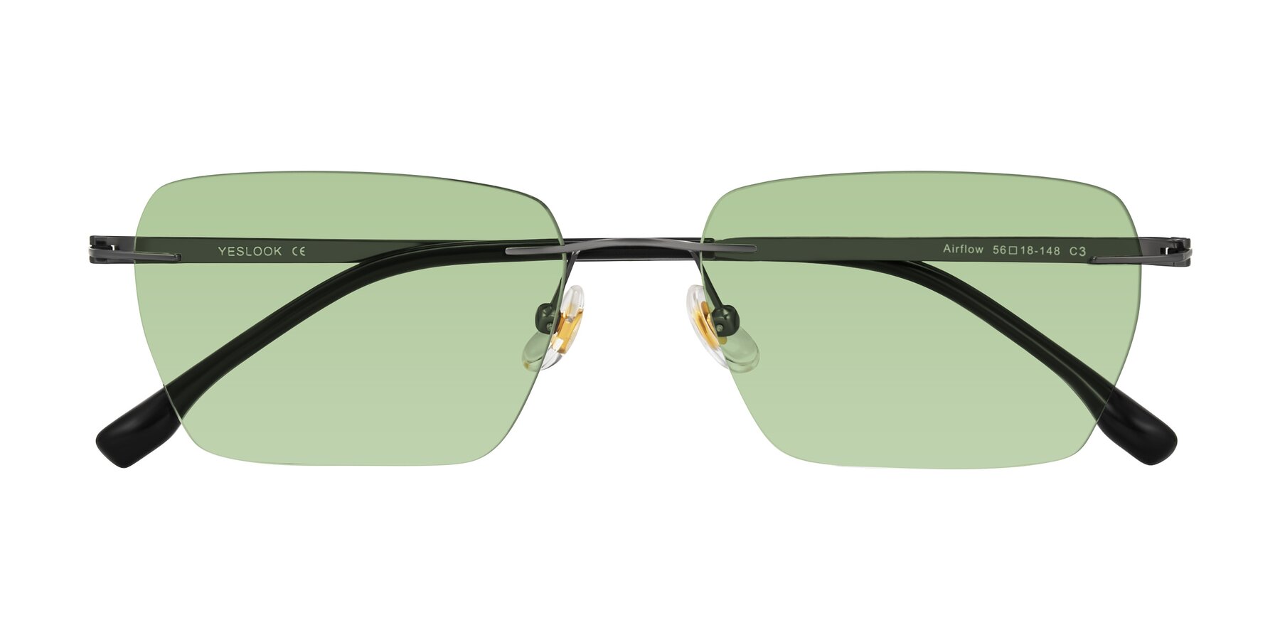 Folded Front of Airflow in Gunmetal with Medium Green Tinted Lenses