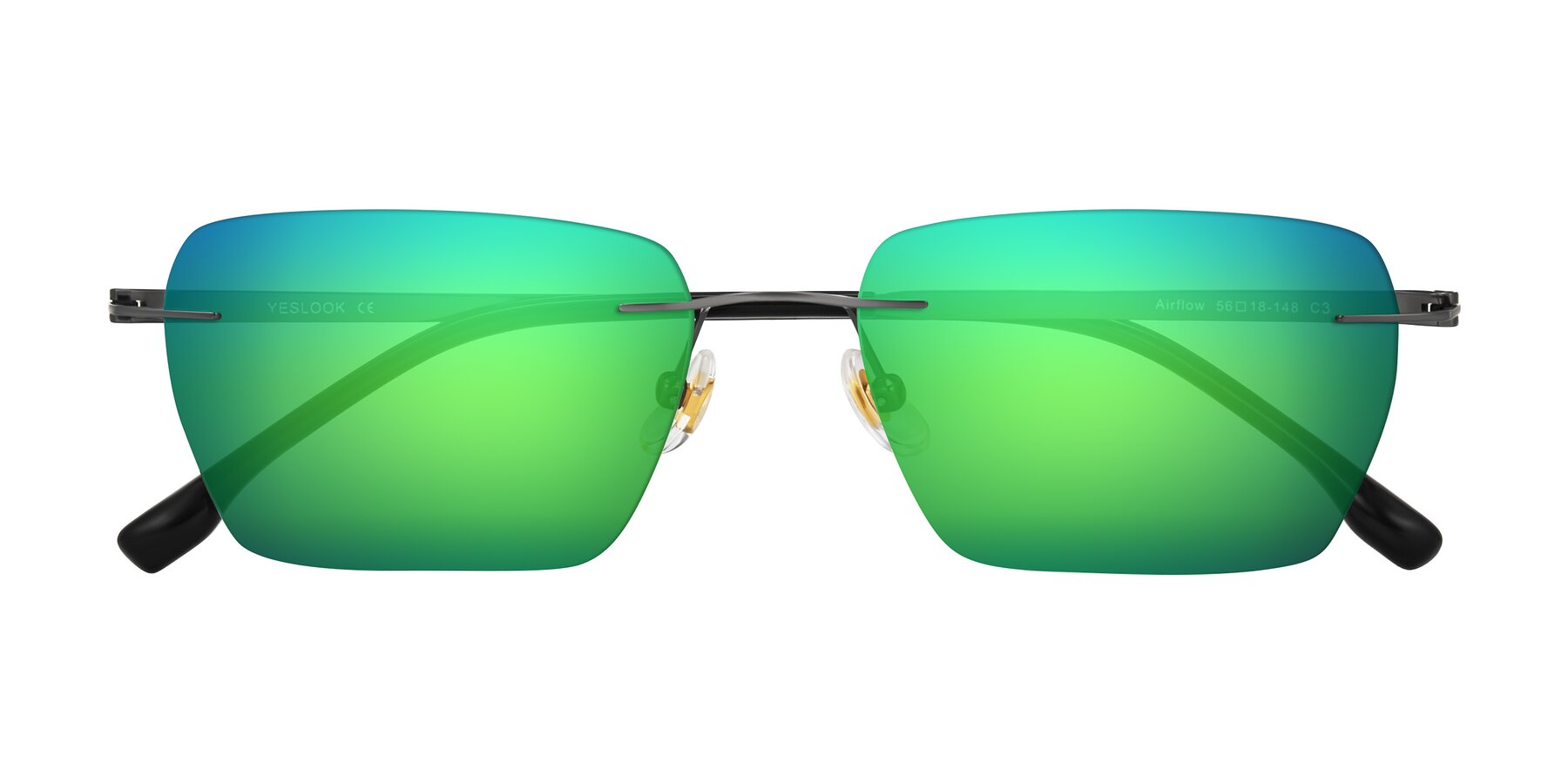 Folded Front of Airflow in Gunmetal with Green Mirrored Lenses