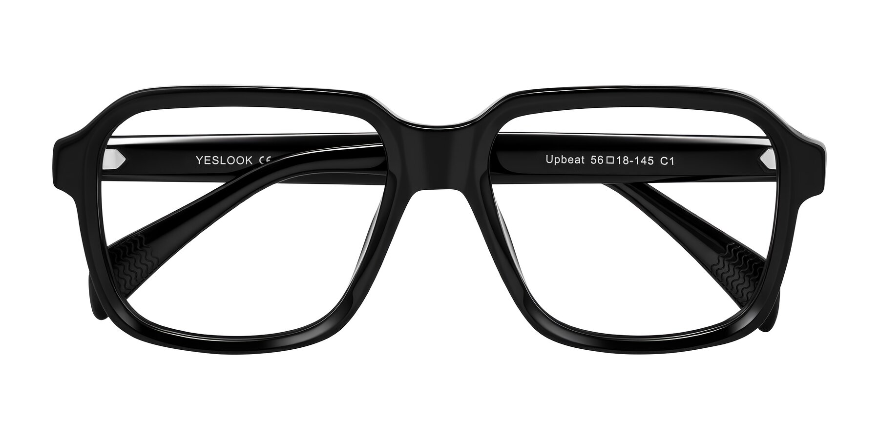 Folded Front of Upbeat in Black with Clear Eyeglass Lenses