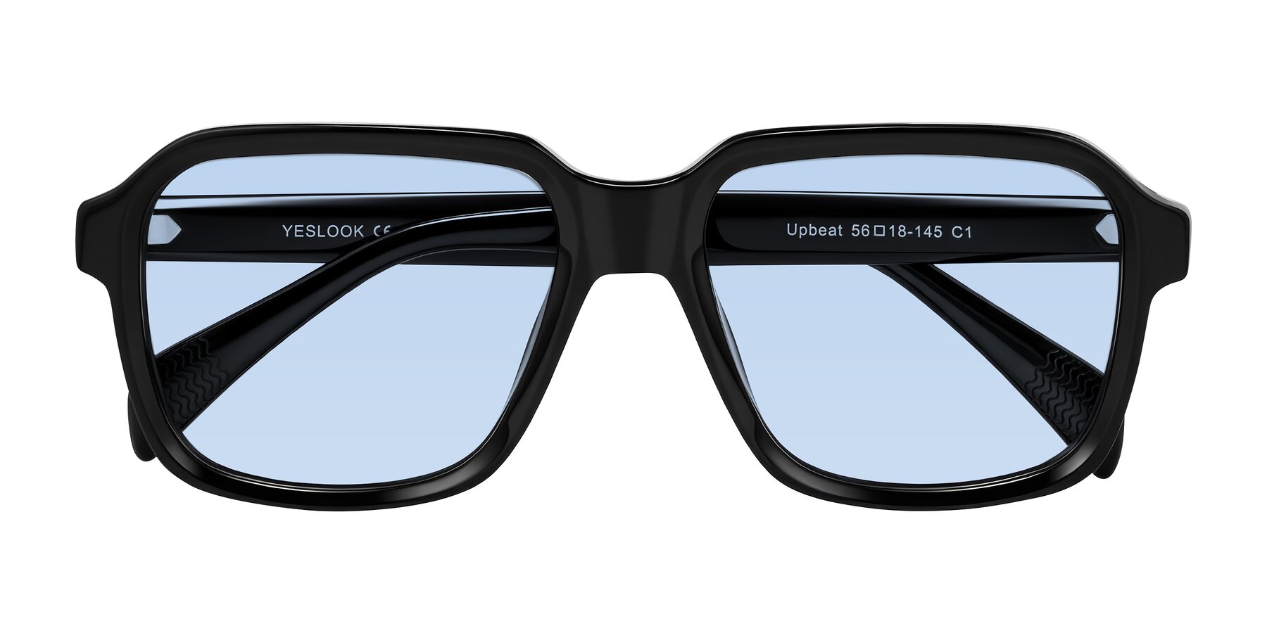 Folded Front of Upbeat in Black with Light Blue Tinted Lenses