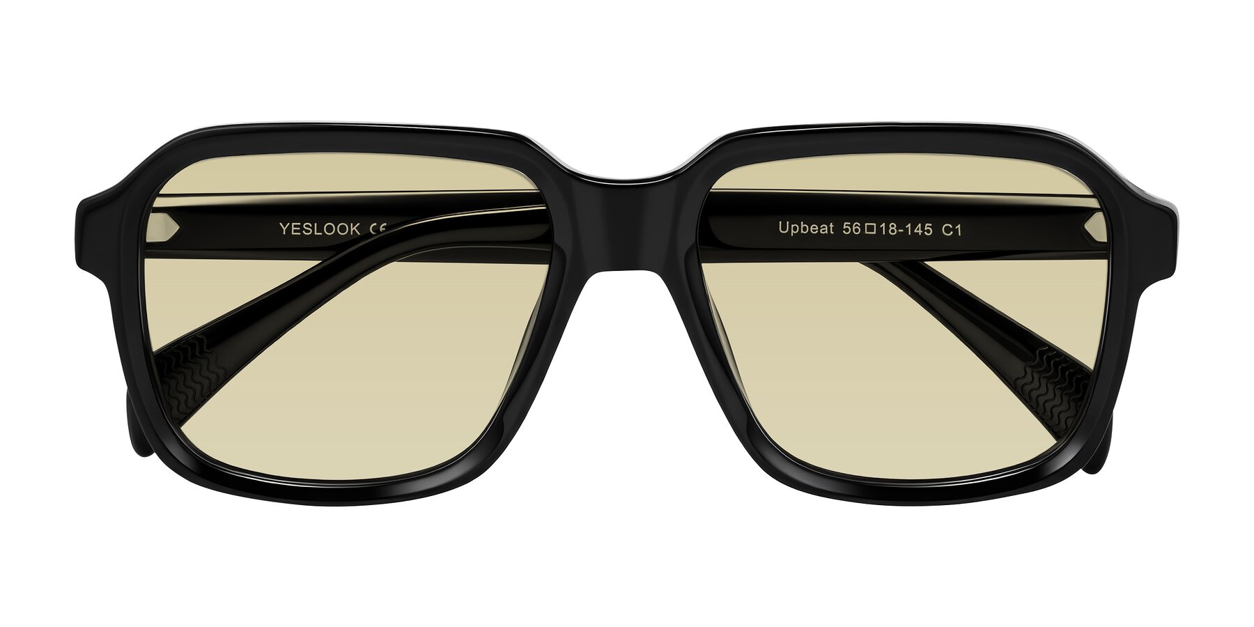Folded Front of Upbeat in Black with Light Champagne Tinted Lenses