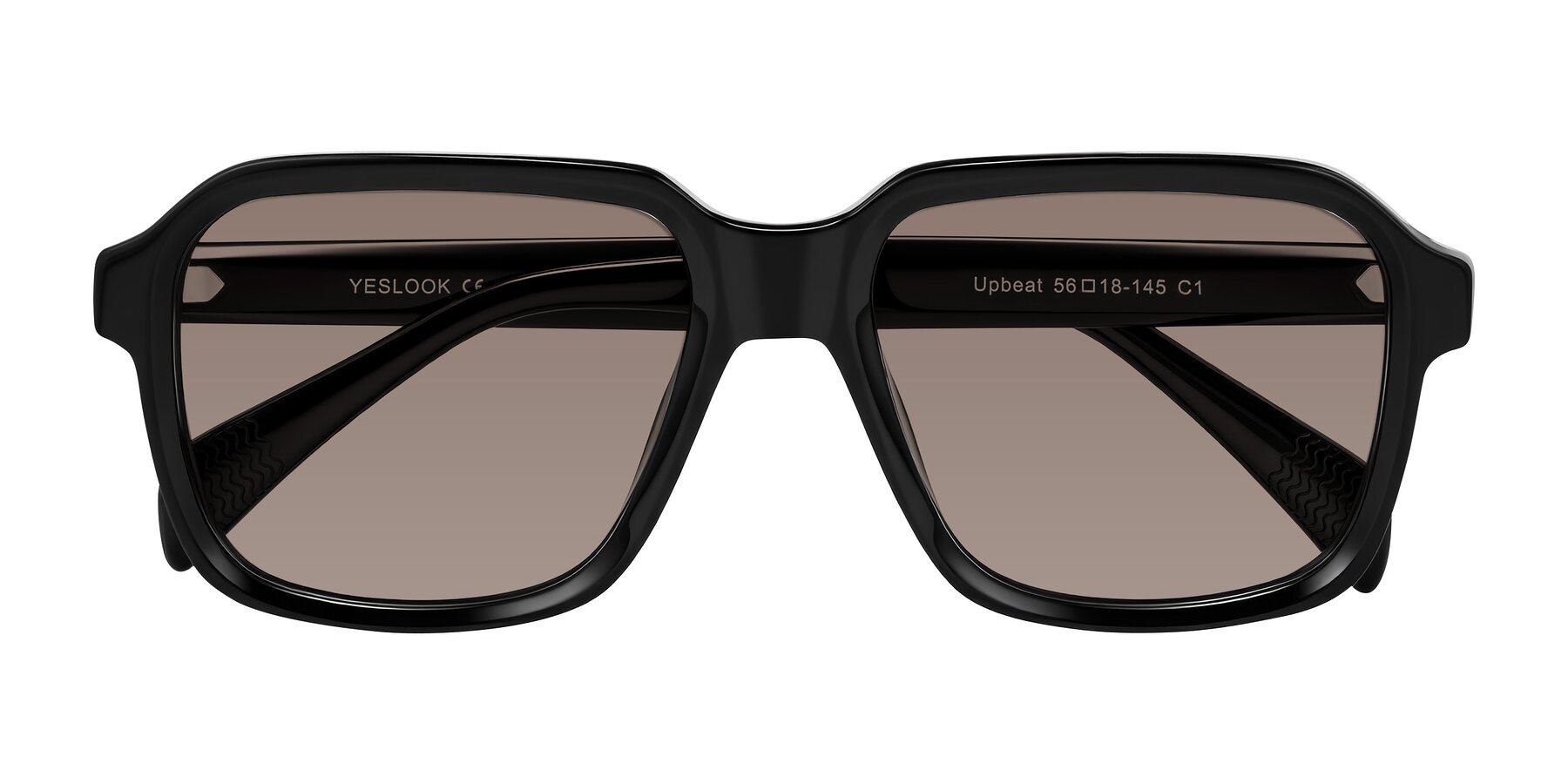 Folded Front of Upbeat in Black with Medium Brown Tinted Lenses