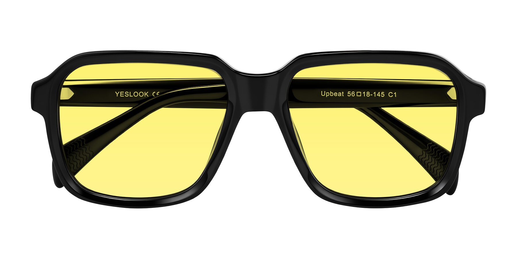 Folded Front of Upbeat in Black with Medium Yellow Tinted Lenses