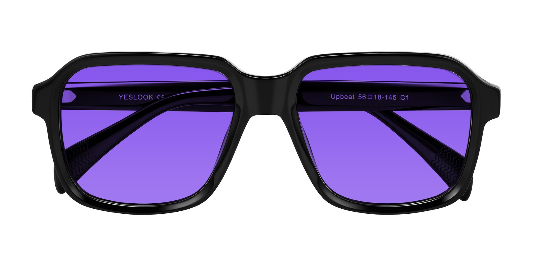 Folded Front of Upbeat in Black with Purple Tinted Lenses