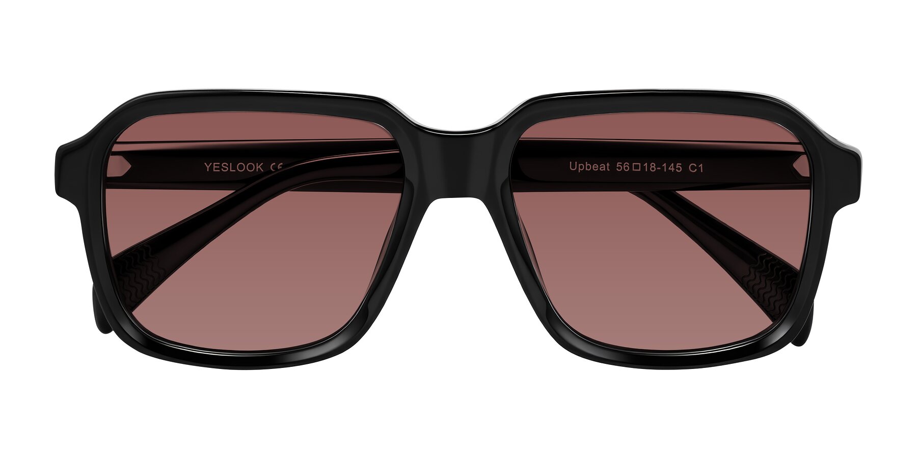 Folded Front of Upbeat in Black with Garnet Tinted Lenses