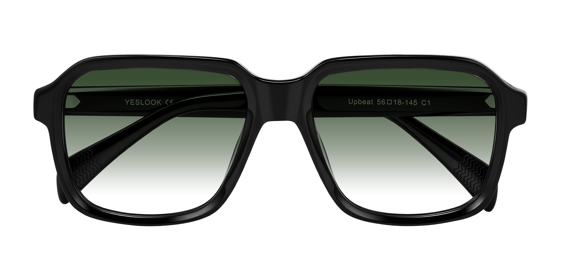 Folded Front of Upbeat in Black with Green Gradient Lenses