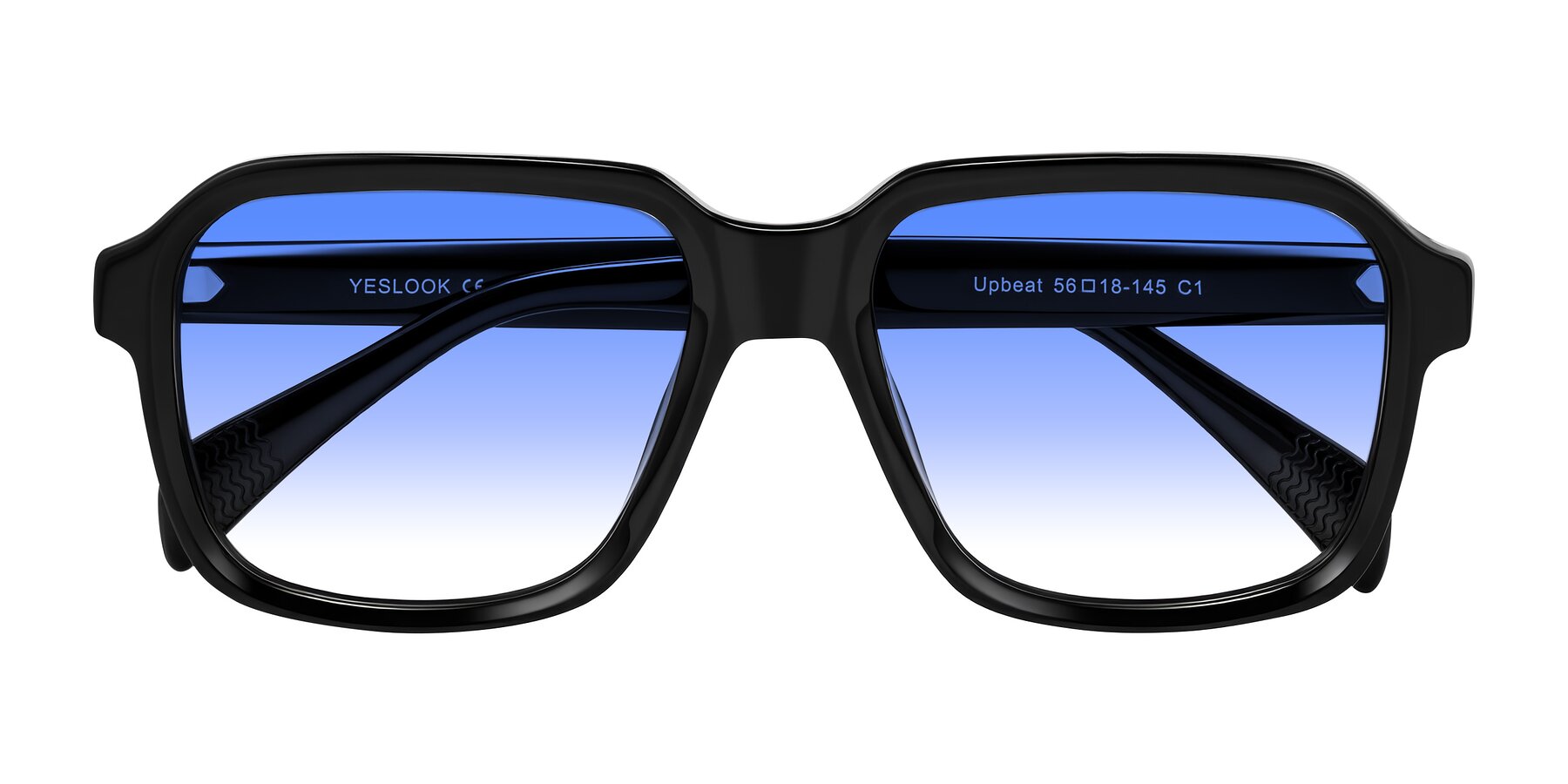 Folded Front of Upbeat in Black with Blue Gradient Lenses