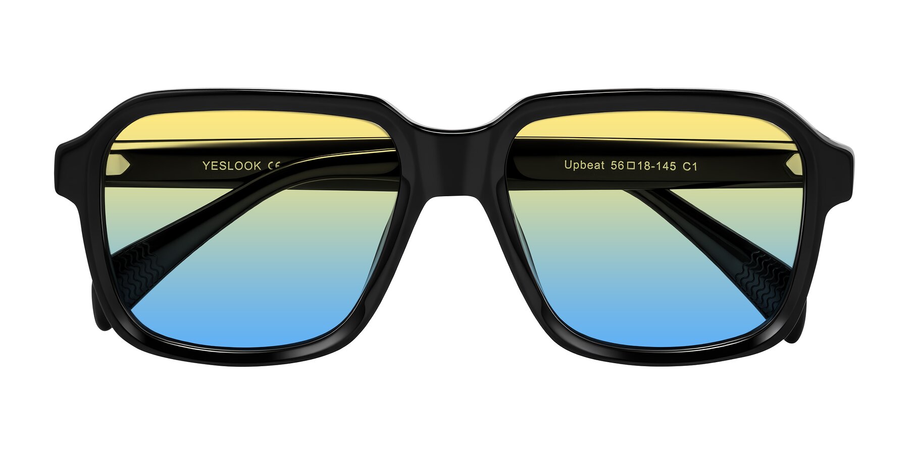 Folded Front of Upbeat in Black with Yellow / Blue Gradient Lenses