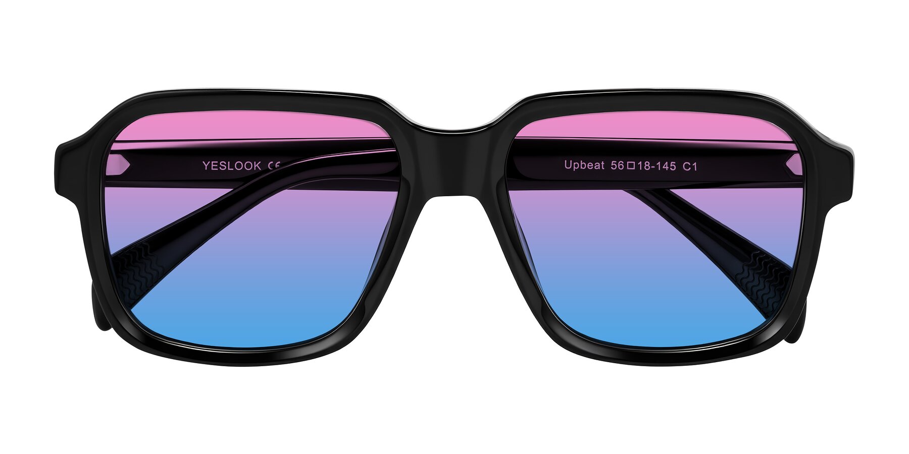 Folded Front of Upbeat in Black with Pink / Blue Gradient Lenses