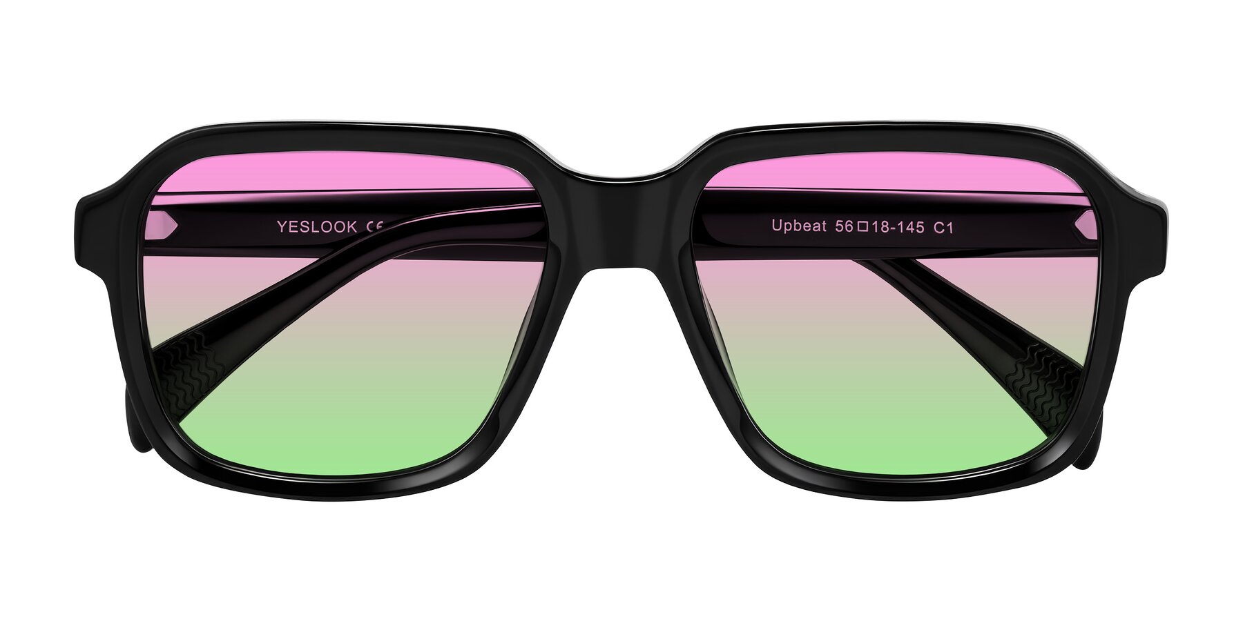 Folded Front of Upbeat in Black with Pink / Green Gradient Lenses