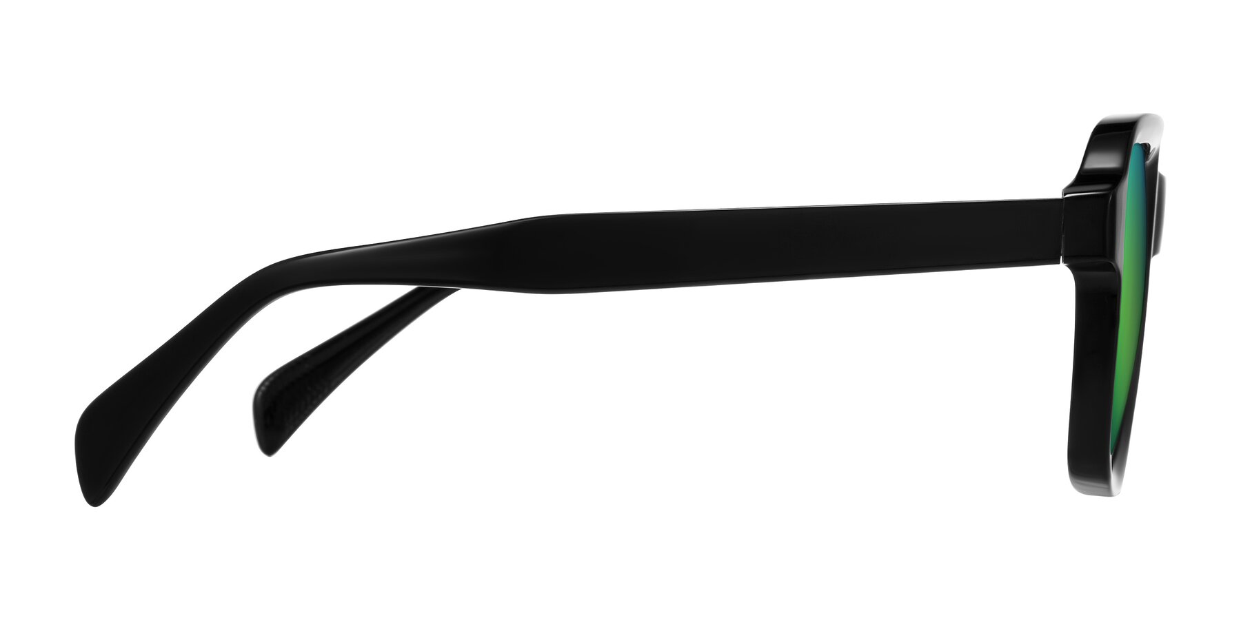 Side of Upbeat in Black with Green Mirrored Lenses