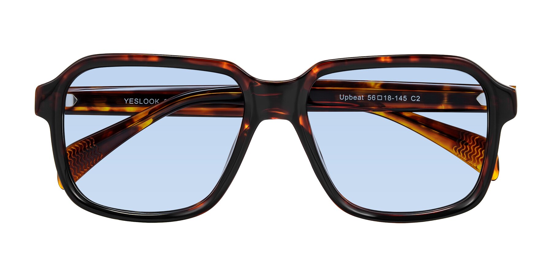 Folded Front of Upbeat in Tortoise with Light Blue Tinted Lenses