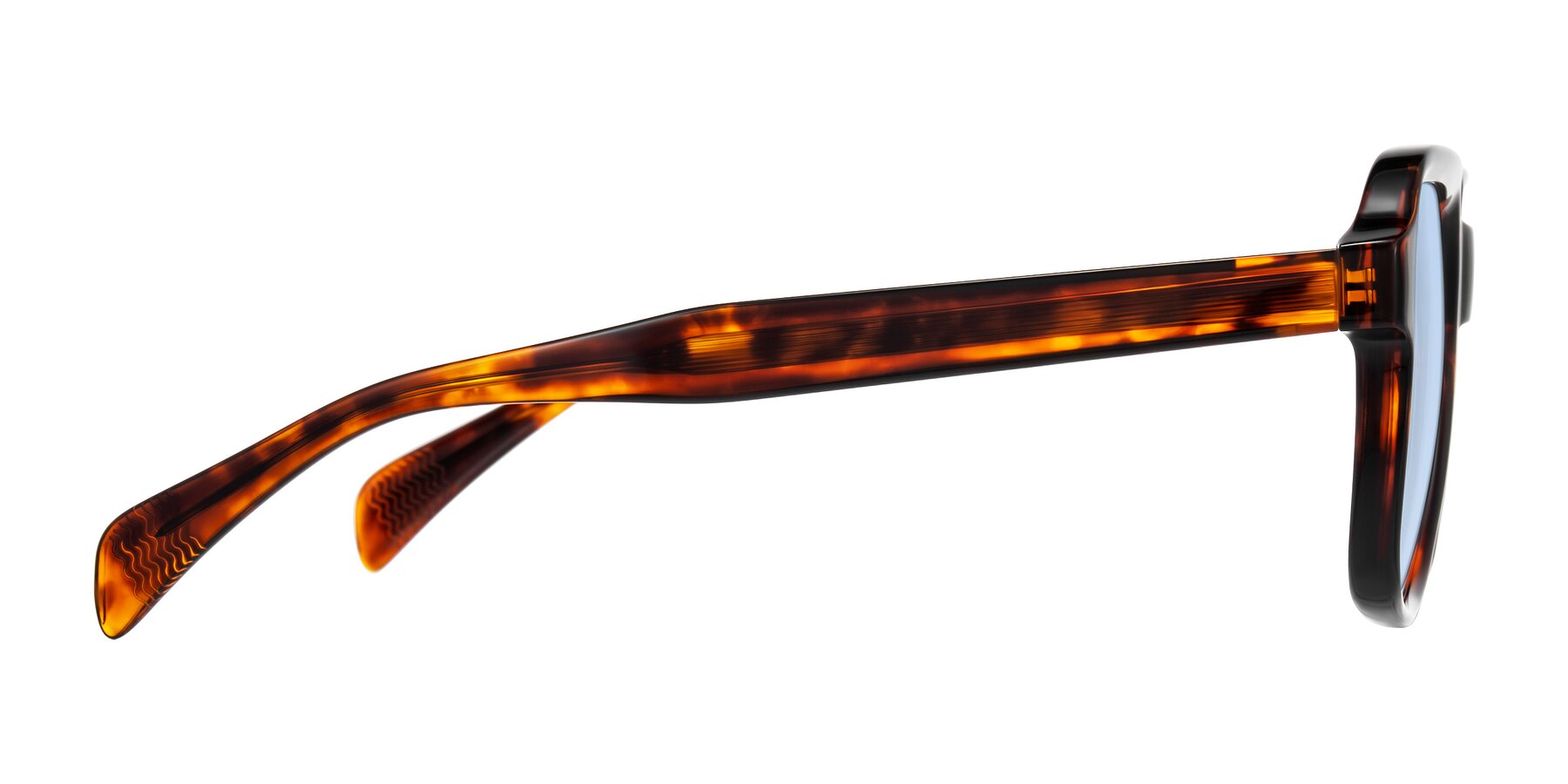 Side of Upbeat in Tortoise with Light Blue Tinted Lenses