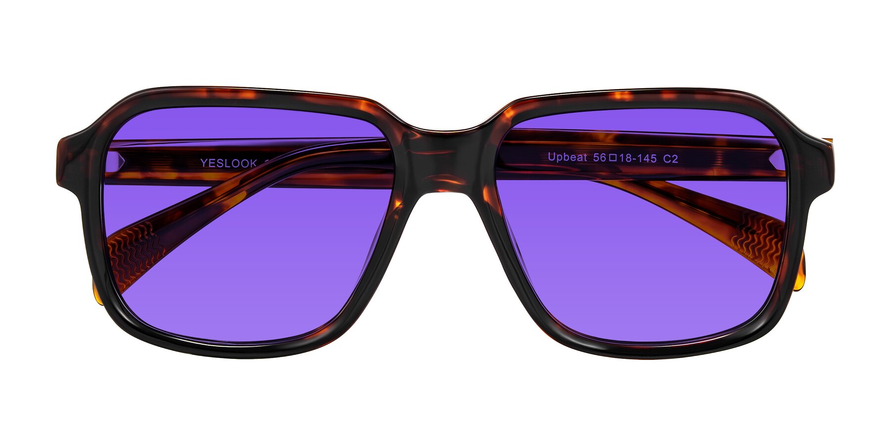 Folded Front of Upbeat in Tortoise with Purple Tinted Lenses