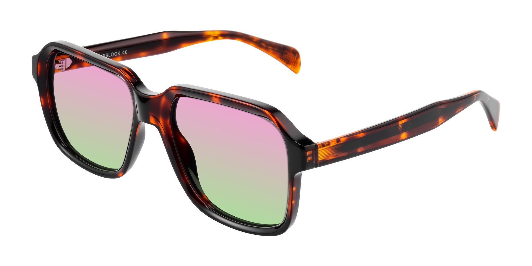 Angle of Upbeat in Tortoise with Pink / Green Gradient Lenses