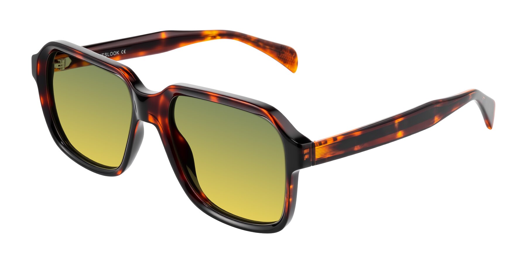 Angle of Upbeat in Tortoise with Green / Yellow Gradient Lenses