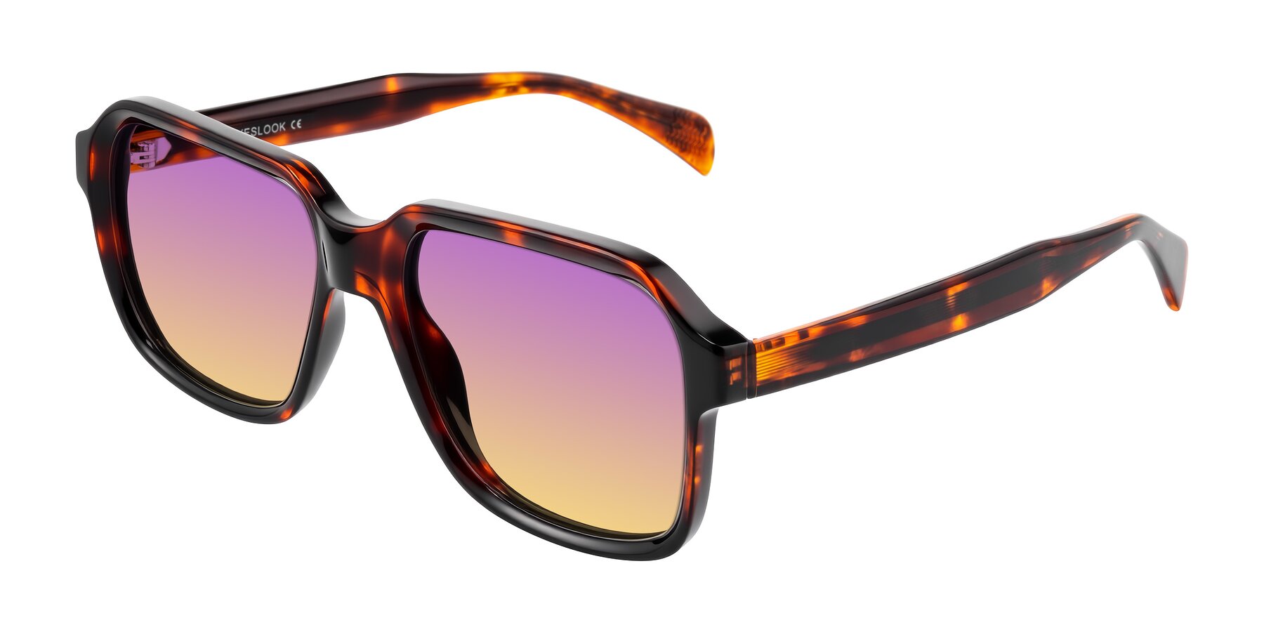 Angle of Upbeat in Tortoise with Purple / Yellow Gradient Lenses