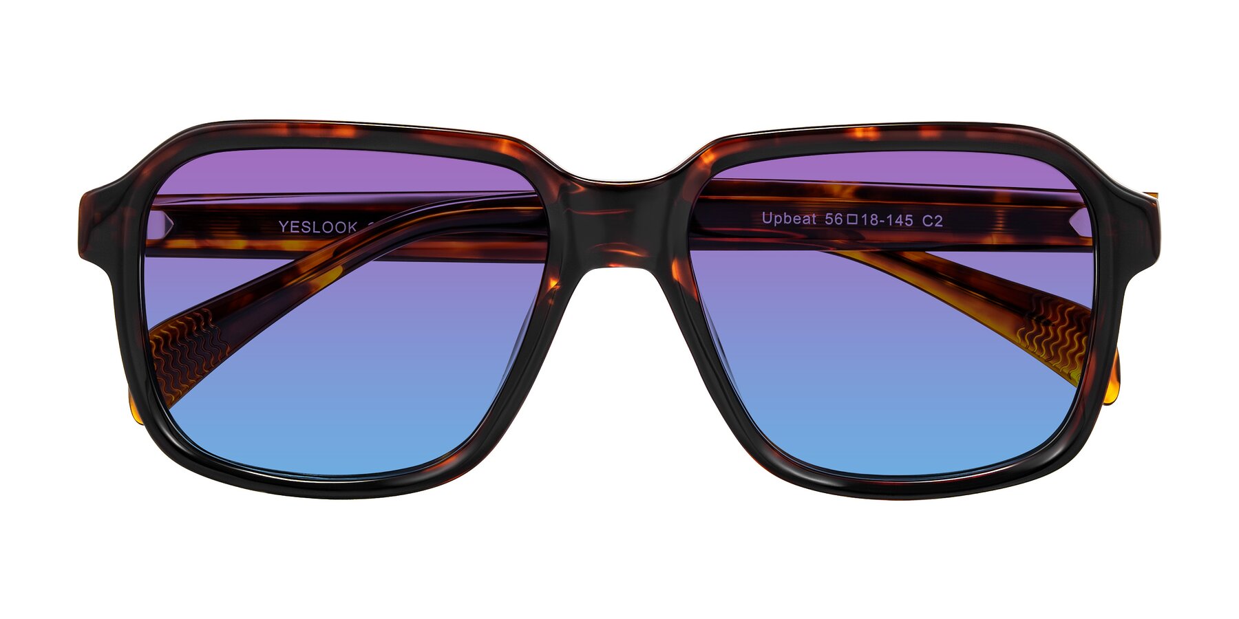 Folded Front of Upbeat in Tortoise with Purple / Blue Gradient Lenses